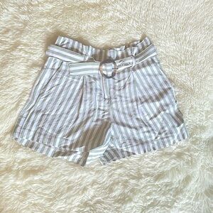 LOFT High-Waist Stripe Linen Shorts, 0